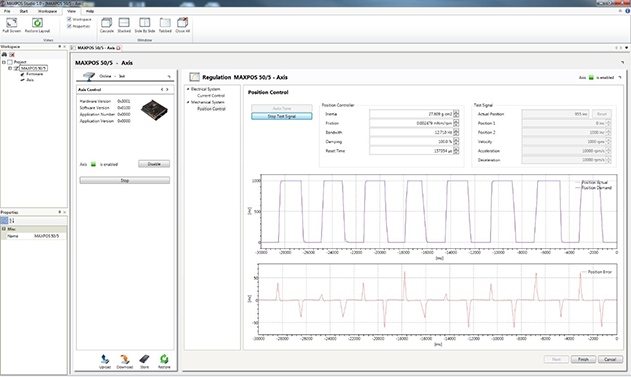 Screenshot: MAXPOS Studio: Live trace plot of the positioning controller Screenshot: MAXPOS Studio: Live trace plot of the positioning controller